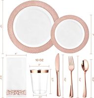Ensemble de vaisselle jetable élégant en maille dorée rose pour 25 invités, 175 pièces, sans BPA, en plastique de qualité alimentaire, pour fête, mariage
