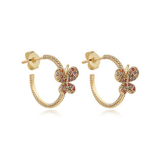 Aretes Pequeños de Plata de Ley con Dijes de Circonita Arcoíris Coloridos en Oro de 14k para Niña, Regalo para Recién <span class=keywords><strong>Nacido</strong></span> con Diseño de Mariposa - Product Image 4