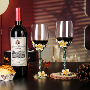 Verres à vin en verre <span class=keywords><strong>émail</strong></span>lé peints à la main SNW, fleurs, transparents, gobelets raffinés, cadeaux, ensemble de verres à vin - Product Image 2