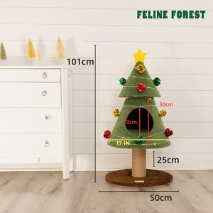 Christmas Tree <b>Cat</b> House Sisal Scratcher With Star Top And Lights For Indoor <b>Cats</b> - Product Image 2