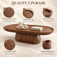 Table basse de luxe ovale longue en placage de bois véritable avec plateau et base sur piétement, mobilier de salon, vente en gros OEM