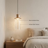 Lampe suspendue LED cylindrique double couche en verre craquelé et métal, finition laiton, pour îlot de cuisine, bar, chambre, luminaires décoratifs d'intérieur