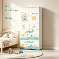 Armoire de rangement en plastique pour enfants, à double porte, avec tringle de suspension et plusieurs tiroirs pour chambre à coucher