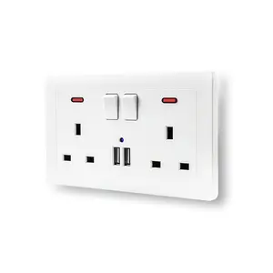 13 Amp Multi Wall Double Socket Outlet with Usb 13A Standard Grounding Golden and White Flame Retardant PC 220V-250V 146*86mm