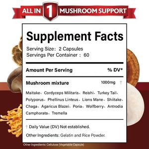 Supplément complexe de champignons végétaliens OEM d'usine 500MG Queue de dinde Reishi Cordyceps Chaga Maitake Shiitake Lions Mane Capsules - Product Image 2