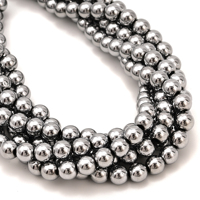 Perles d'hématite plaquées cuivre gris argenté certifiées GIC Kelingna, 4 mm-12 mm, lisses et rondes, pour la fabrication de bijoux, bracelet