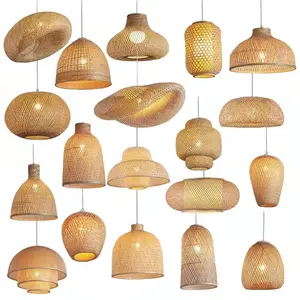 Modern Decorative Handmade Bamboo Pendant Light Natural Rattan Lampshade For Cafe Tea House