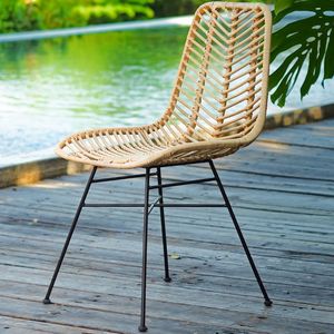 Silla de Comedor Moderna de Mimbre Sintético para Exteriores con Patas de Metal Negro, Resistente al Agua, para Patio, Cafetería, Restaurante, Venta al Por Mayor - Product Image 2