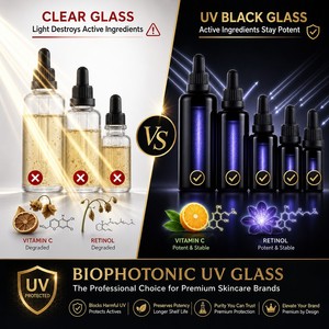 En stock: Botella de vidrio violeta oscuro UV de hombro plano, <span class=keywords><strong>vacía</strong></span>, negra, de 10ml a 100ml, con gotero y bomba para suero/aceite, para el cuidado de la piel. - Product Image 6