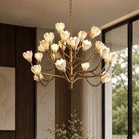 Lustre moderne en céramique à motif de fleur de magnolia, style rustique blanc et noir, luminaire pour salle à manger et salon