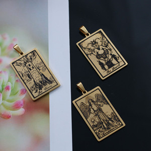 Popular Europeo Americano Vintage Acero inoxidable 22 piezas <span class=keywords><strong>Tarot</strong></span> colgante, 18K chapado al vacío titanio hombres collar suministros N30 - Product Image 2