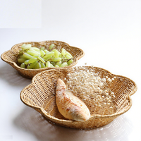 Panier multifonctionnel écologique en polyrotin tressé, style simplicité moderne, avec bord festonné, idéal pour le pain et les fruits, qualité alimentaire