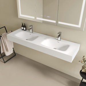 Lavabo Rectangular de Superficie Sólida Blanco Mate Elegante Maydon, Montado en la Pared, con Rebosadero, Ecológico, para Uso en Encimeras de Baño - Product Image 5