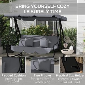 3-Seat açık sallanır sandalye, dönüştürme dorse, ayarlanabilir kanopi ile açık salıncak planör, çıkarılabilir yastık ve yastıklar - Product Image 5