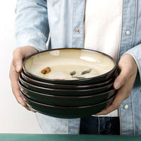 Assiettes creuses en grès de 8 pouces, peintes à la main, écologiques, pour salades, pâtes et apéritifs, compatibles micro-ondes et lave-vaisselle, style américain