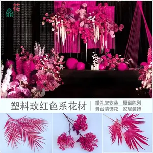 Bunga plastik mawar merah dekorasi lanskap komersial bunga buatan pengaturan pernikahan bunga sutra Chen indah