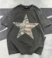 T-shirt imprimé rétro américain délavé à l'acide, haut à manches courtes surdimensionné et vieilli pour homme