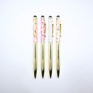 Özelleştirilmiş çiçek desen 2 in 1 kapasitif dokunmatik ekran Stylus Metal malzeme tükenmez kalem - Product Image 1