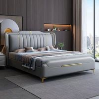 Lit king size moderne et minimaliste de luxe pour chambre principale, lit extra large avec fonction de rangement, haut de gamme et atmosphérique pour usage domestique