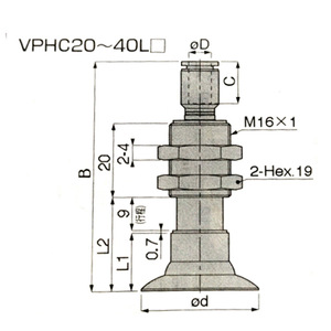 VPHC20 40L Vacuum <b>Suction</b> Cup M16x1 Hex 19 Pneumatic Lifter Standard Flange Ring <b>Pad</b> - Product Image 1