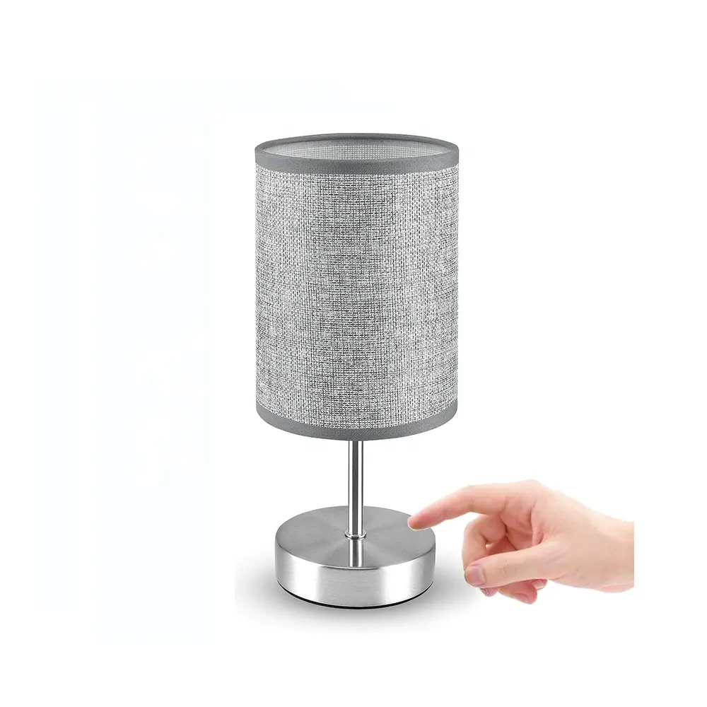 Touch Dimmable Metal Base Modern table lamp with Grey or Cream Linen lampshade