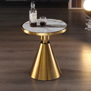 Home Luxury Edge Round Marble Sofa Corner <strong>Gold</strong> Tube Hotel <strong>Small</strong> Tea <strong>Table</strong> - Product Image 1