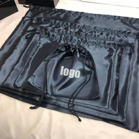 Grand sac pochette en satin de soie noir avec logo personnalisé de luxe de haute qualité sac à poussière à cordon pour sacs à main pour sacs à perruques emballage de cheveux