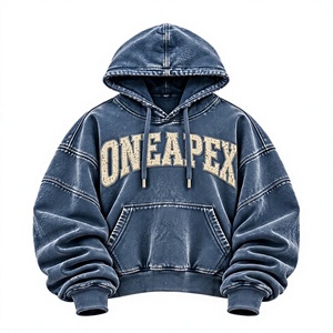 <b>Women</b> Custom Washed <b>Blue</b> Oversized <b>Hoodie</b> Heavyweight Cotton Pullover Sweatshirt Streetwear OEM ODM Wholesale - Product Image 1