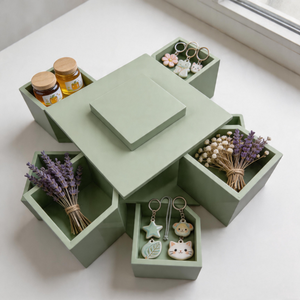 Boîte de rangement à bijoux de luxe à 2 niveaux, design carré, couvercle rotatif, accès facile - Product Image 5