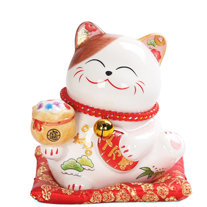 Décoration d'intérieur en céramique Art Déco, <span class=keywords><strong>Maneki</strong></span> <span class=keywords><strong>Neko</strong></span> mignon peint à la main, porte-bonheur - Product Image 1