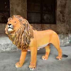 ประติมากรรมเรซินรูปปั้นสิงโตขนาดเท่าจริงรูปปั้นซาฟารีทำด้วยมือรูปปั้นสัตว์ป่าทำจากไฟเบอร์กลาส3D