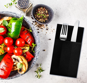 Салфетки бумажные для ресторанов, черные, 40*40 см, 55 г/м², из первичной древесной целлюлозы, экологичные, толстые, 1-слойные, с индивидуальным логотипом, предварительно сложенные, в пакете - Product Image 3