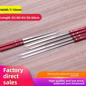 Brochettes de barbecue modernes en acier inoxydable à manche en bois, épaisses et larges, pour grillades en extérieur sur flamme nue, plusieurs tailles, directement de l'usine - Product Image 6