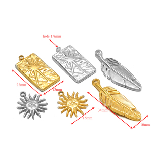 Liontin matahari persegi panjang, Aksesori pembuatan perhiasan, jimat Stainless Steel emas sederhana - Product Image 4