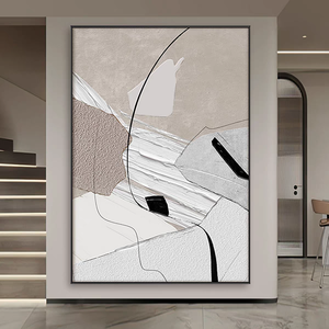 Quadro moderno minimalista in stile astratto, dipinto su tela con cornice in metallo e linee sulla superficie. - Product Image 3