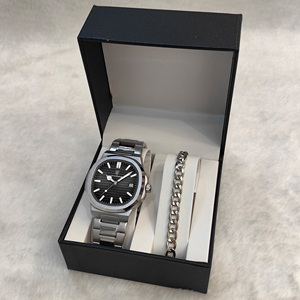 Montre à quartz pour homme Poedagar 613 en acier inoxydable argenté et bracelet argenté et coffret cadeau exquis, montre classique de luxe étanche - Product Image 2