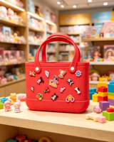 Sac fourre-tout EVA MINI 28 cm à ouverture large, imperméable, léger, résistant aux taches, avec poche en filet pour téléphone, breloques assorties, idéal pour les sororités