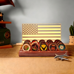 Espositore per Monete Commemorative - Vetrina per Monete con Bandiera Americana e Luce Bianca Calda, Supporto in Legno, Regalo per Lui, Papà - Product Image 5