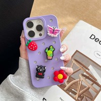 Coques de téléphone portable 3D DIY pour iPhone 13 14 15 Pro Max, dessins animés amusants, silicone souple, trous et breloques, compatibles avec tous les modèles