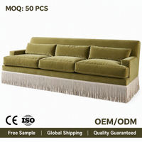 Canapé 3 places en velours vert olive OEM&ODM avec franges, canapé moderne à franges pour salon, canapé en velours pour la maison et l'hôtel