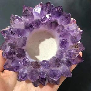 <strong>Amethyst</strong> Tea Light Candle Holder Rough <strong>Crystal</strong> Points Genuine Gemstones Brazil <strong>Amethyst</strong> Point Extra <strong>Large</strong> Candle Holder - Product Image 1