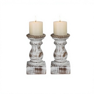 <b>Set</b> of 2 Farmhouse Wood <b>Candle</b> Holder Rustic Wooden <b>Candle</b> Stand Vintage Wooden Candlestick Holders Decorative for Living Room - Product Image 1