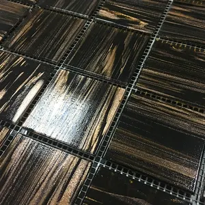 Wholesales Fashionable Square Gold And Black Mixed Color Bathroom Wall Mosaic Design Bathroom Glass Mosaic tiles