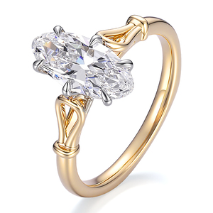 Provence jewelry <b>Custom</b> Long proportion oval Cut lab grown Diamond <b>Ring</b> 18K Solid two tone Gold Women's Classic Engagement <b>Ring</b> - Product Image 3