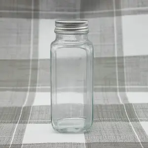 食品级12盎司350毫升法国方形玻璃饮料瓶带盖牛奶饮用玻璃瓶