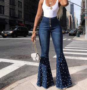 <span class=keywords><strong>Jean</strong></span> évasé taille haute pour femme, coupe bootcut, décontracté, <span class=keywords><strong>en</strong></span> denim respirant et élastique, délavé, hiver, taille XL, simple, vente <span class=keywords><strong>en</strong></span> gros - Product Image 1