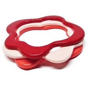 Ensemble de bracelets en résine et bois géométriques de qualité supérieure, unisexe, élégants, orange, bleu, marron, blanc, colorés, bijoux cadeau - Product Image 4