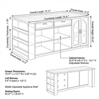 Îlot de cuisine moderne et spacieux avec rangement, table de salle à manger en marbre veiné avec tiroirs de rangement, armoire îlot fixe pour 4 à 6 personnes
