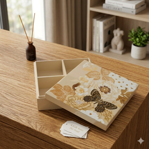 Handcrafted Lacquer Wooden Storage <b>Box</b> with Four Divided Sections Classic <b>Floral</b> Design Elegant Organizer - Product Image 2