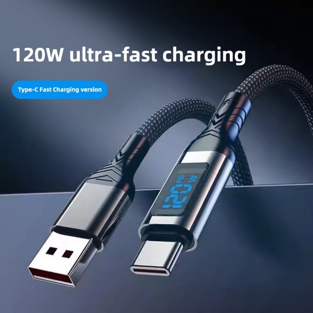 High Quality LED Display USB Type C Cable 120W Fast Charging 1M 2M Mobile Phone Data Cable for Xiaomi